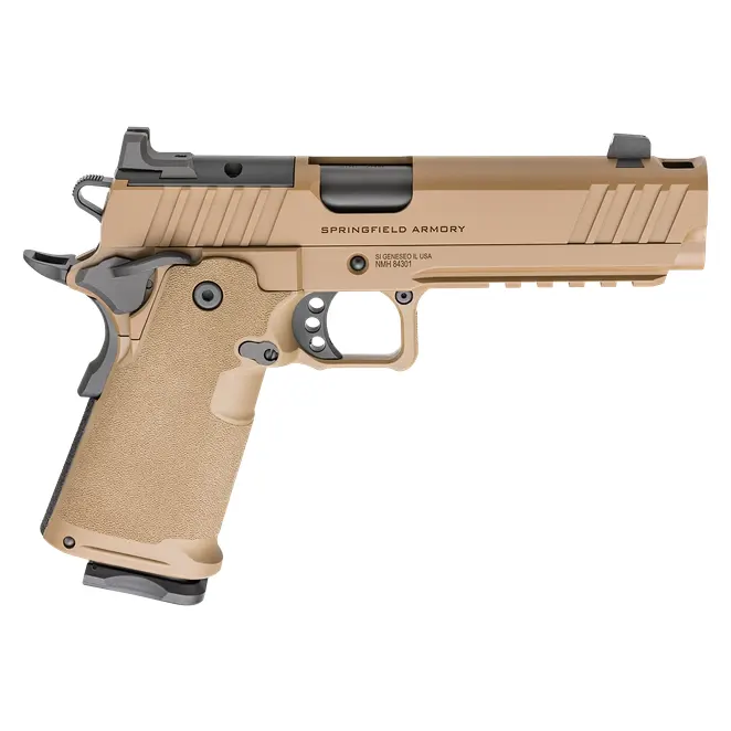 Springfield Armory 1911 DS Prodigy 9mm 5"Bbl Coyote Brown Handgun w/AOS Plate, U-Notch Tritium Sights, Integrated Comp, 2x10rd Mags PH9119AOSCBLC-COMP - Main Image
