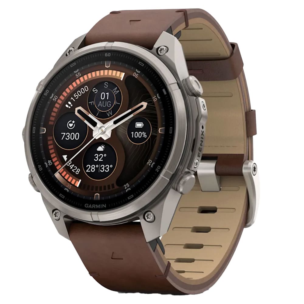 Garmin Fenix 9 Pro 47mm Titanium Smartwatch w/inReach Premium,AMOLED Display, Walnut Leather Band & Pebble Gray-Silver Gray Silicone Band 010-04336-40 - Main Image