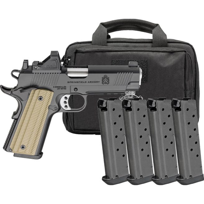 Springfield Armory Operator 1911 9mm 4.25" Bbl Black Handgun w/ Viridian RFX11 Optic, Pistol Bag, 4x9rd Mags PO9227AOS-PAC - Main Image