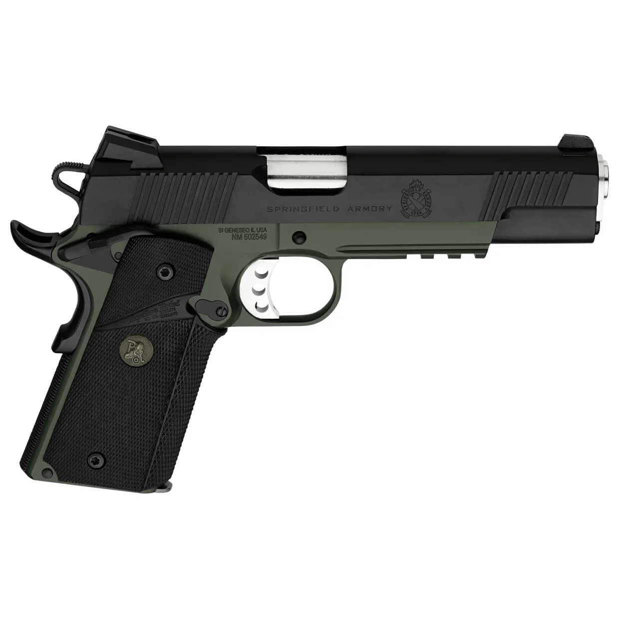 Springfield Armory 1911 Loaded .45 ACP 5" Bbl OD Green Handgun w/ 3-Dot Tritium Sights, Speed Trigger, Accessory Rail, 2x7rd Mags PX9105MLCA18 - Main Image