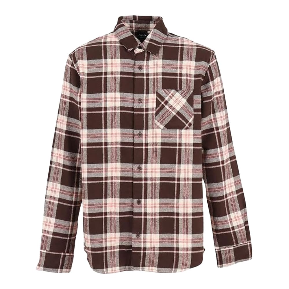 Oakley Men's Cocoa Brown/Mist/F Red Lifestyle Podium Plaid Ls Flannel FOA402573-9NX - Main Image