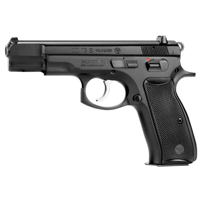 CZ 75 B 50th Anniversary Elite 9mm 10rd Blk Polycoat Steel, FS, MS, Blk Plastic Grips Full-Size Handgun 01117