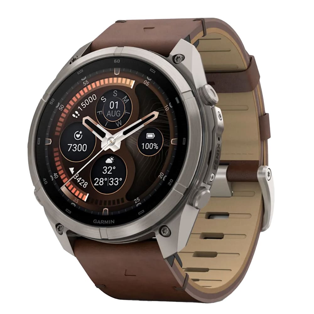 Garmin Fenix 9 Pro 51mm Titanium Smartwatch w/inReach Premium,AMOLED Display, Walnut Leather Band & Pebble Gray-Silver Gray Silicone Band 010-04337-40 - Main Image