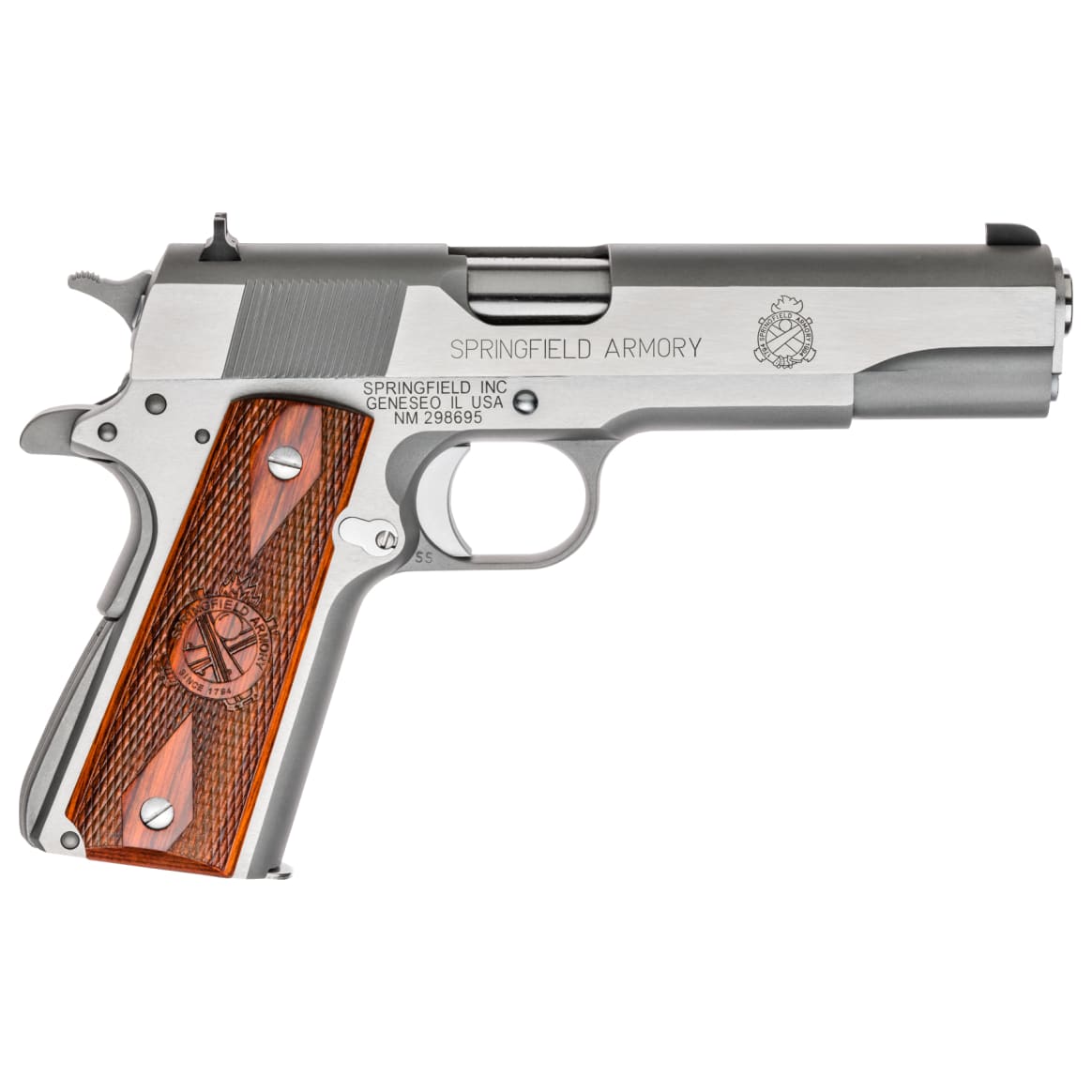 Springfield Armory 1911 Mil-Spec .45 ACP 5" Match Bbl Stainless CA Compliant Handgun w/ Fixed 3-Dot Sights, Combat Trigger, 2x7rd Mags PB9151LCA - Main Image