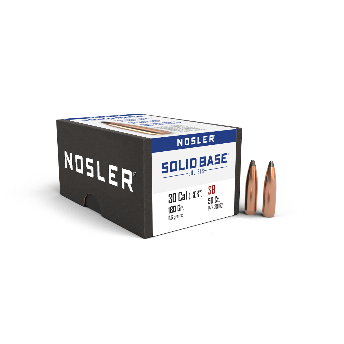 Nosler .30 Caliber Solid Base SP 180gr Bullets, 50ct Box 38072 - Main Image