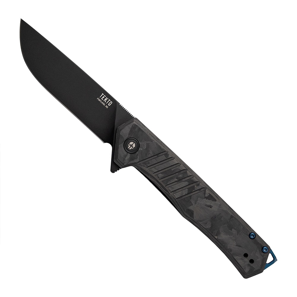 Tekto F1 Alpha Black D2 Blade Forged Carbon Handle Blue Accents Fine Edge Folding Knife F1R-CCBK-D2BK1-A2 - Main Image
