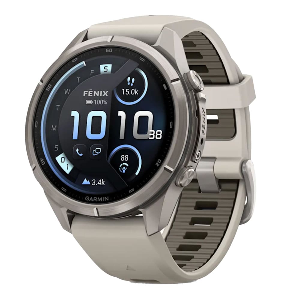 Garmin Fenix 9 Pro 43mm Titanium Smartwatch w/ inReach, AMOLED Display, Fog Gray-Dark Sandstone Silicone Band 010-04335-80 - Main Image
