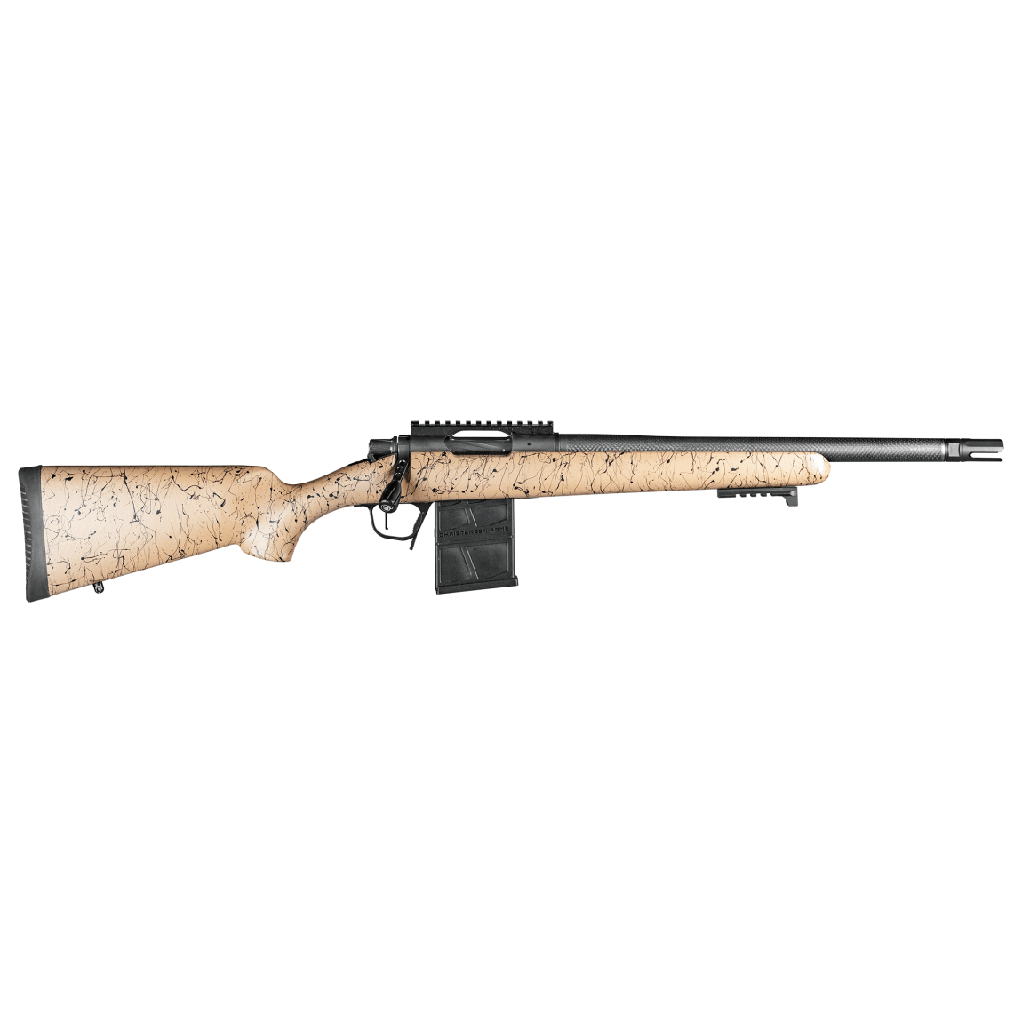 Christensen Arms Ridgeline Scout .450 Bushmaster 16" 1:16" Carbon Bbl Tan w/Black Webbing Rifle w/Hybrid Hunter Stock 801-06357-00