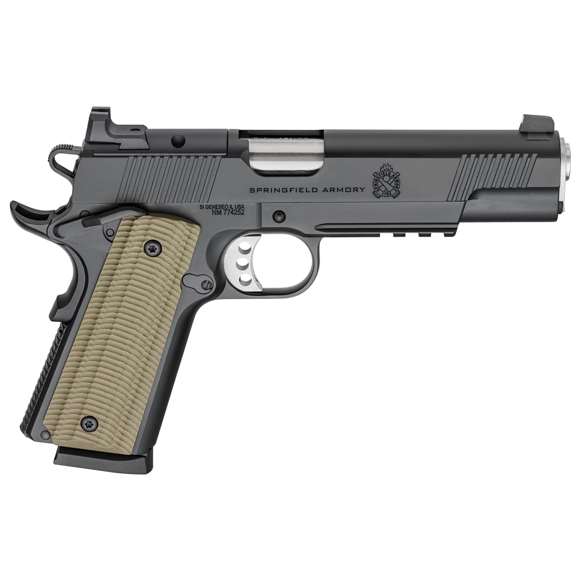 Springfield Armory 1911 Operator .45 ACP 5" Bbl Black Handgun w/ AOS Plate, U-Notch Tritium Sights, 2x8rd Mags PO9230AOS - Main Image