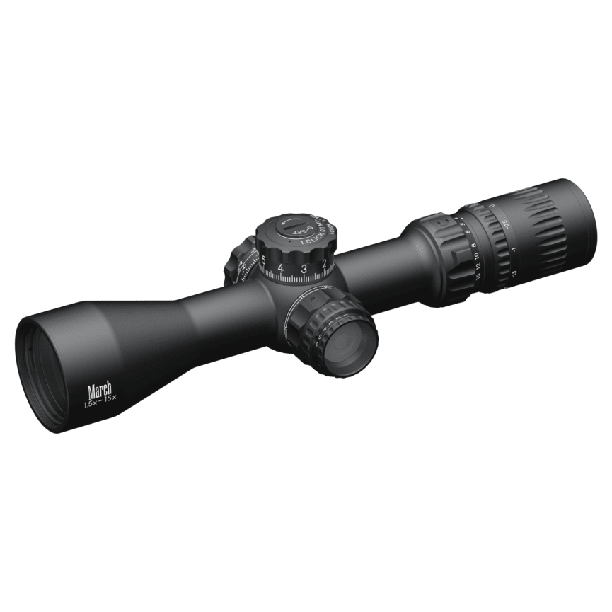 March Compact Tactical 1.5-15x42mm MML Reticle 0.1 MIL SFP Illuminated Riflescope D15V42TIML-MML