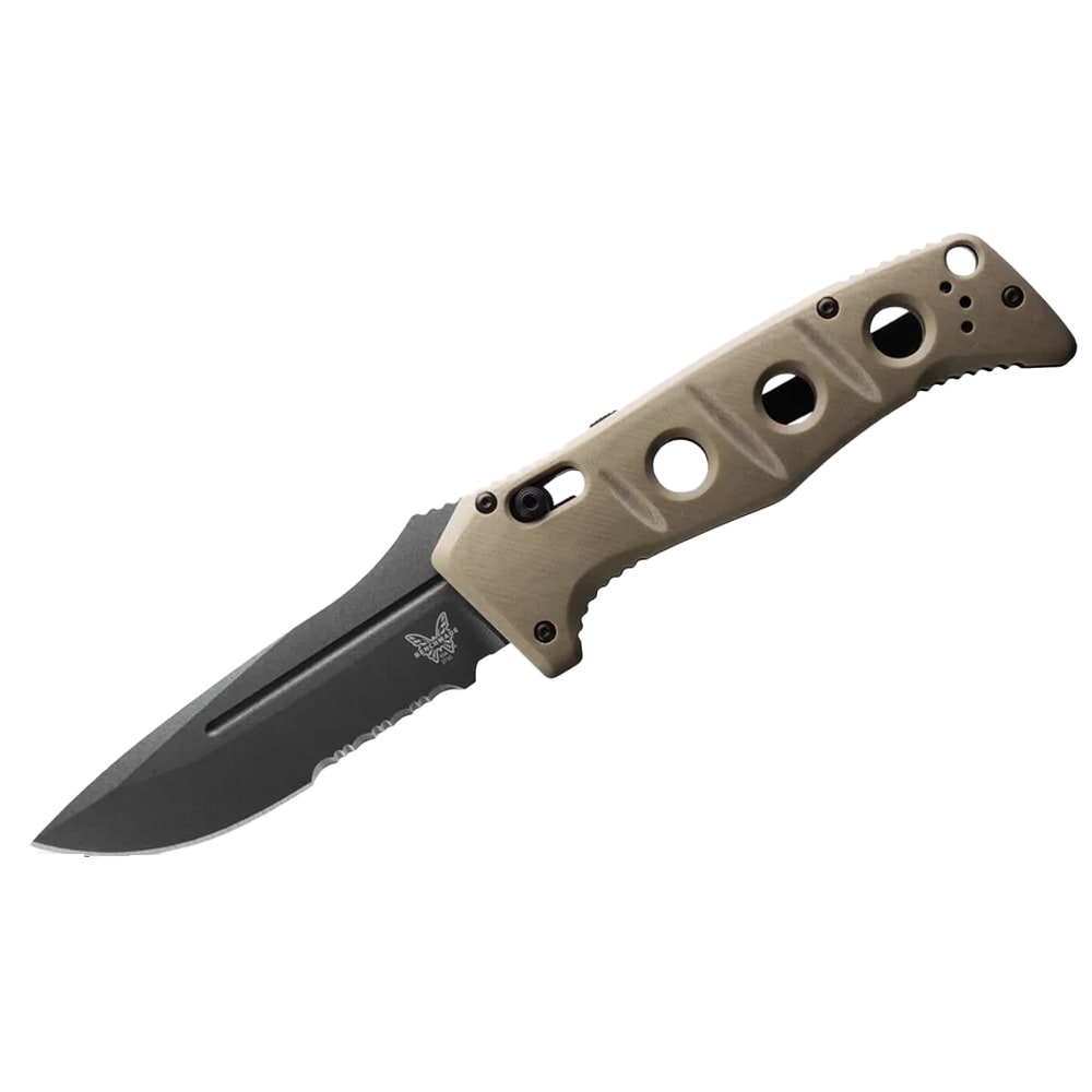 Benchmade Auto Adamas Magnacut 63-65HRC Drop-point Serrated 3.78" Knife w/Desert Tan G10 Handle 2750SGY-05 - Main Image
