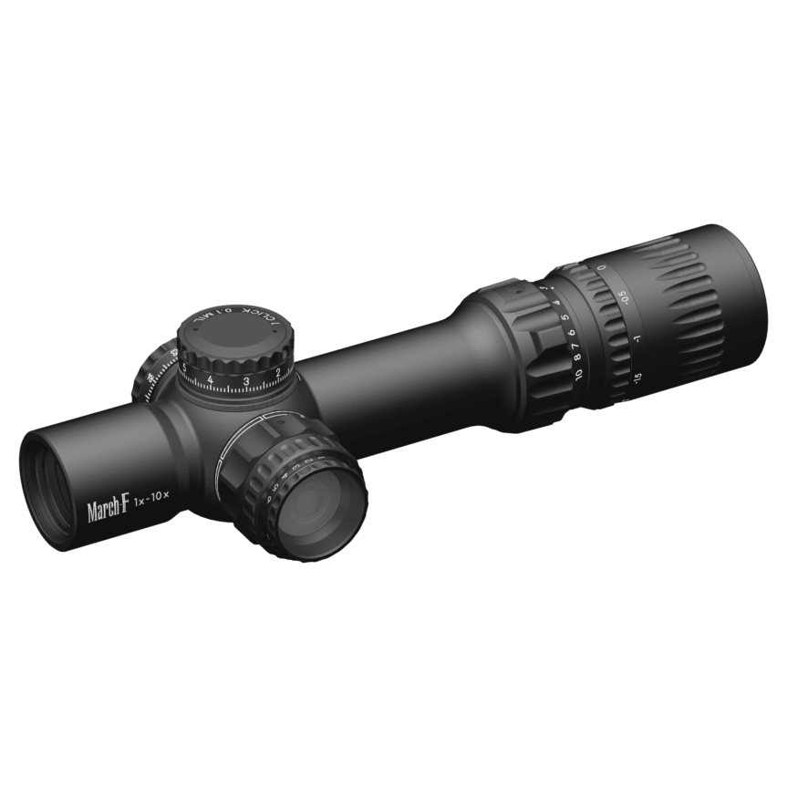 March F Shorty 1-10x24mm DR-1 Reticle 0.1MIL Illuminated Riflescope w/Shorty Unimount D10SV24FDIMLN-P-DR-1