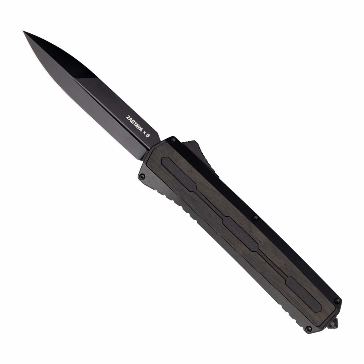 Tekto A7 Zastava Black S35VN Spear Point Blade Black Wood Handle Black Accents Fine Edge Automatic/OTF Knife A7R-T6WBK-S35BK4-A1 - Main Image