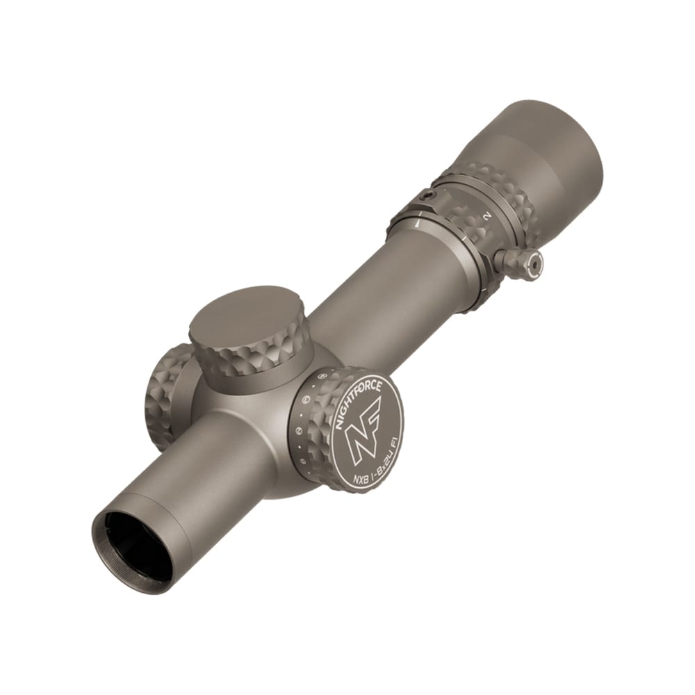 Nightforce NX8 1-8X24mm F1 Capped E/W .2 Mil-Radian Power Throw Lever FC-DMx (MOA) First Focal Plane Reticle Dark Earth Riflescope C711