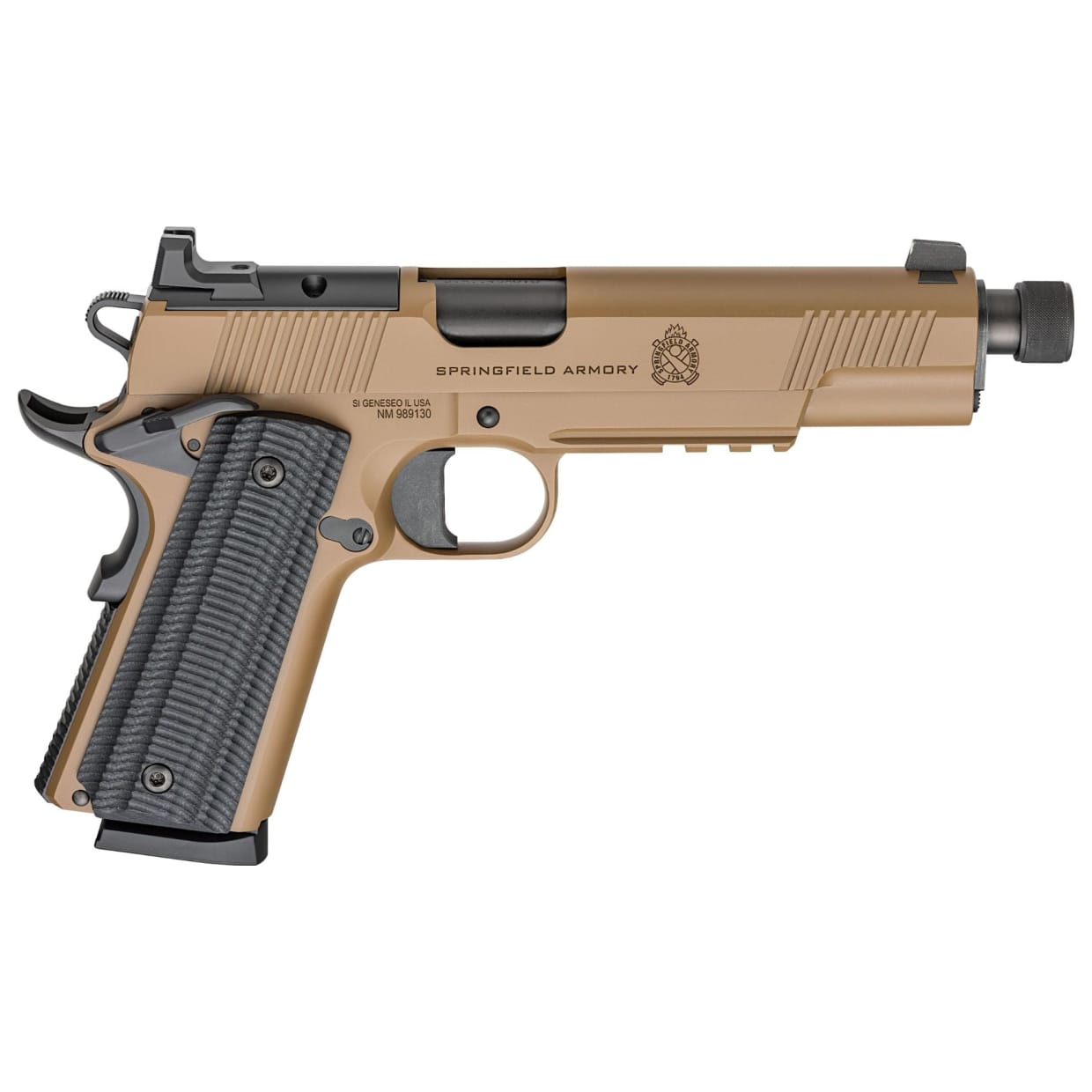 Springfield Armory 1911 Operator .45 ACP 5" Threaded Bbl Coyote Brown Handgun w/ AOS Plate, U-Notch Tritium Sights, 2x8rd Mags POT9230CBAOS - Main Image