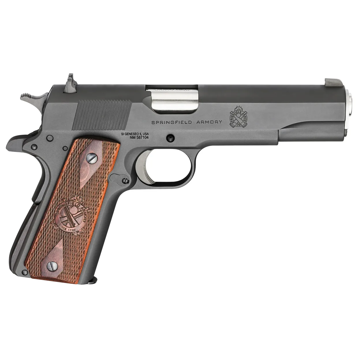 Springfield Armory 1911 Mil-Spec .45 ACP 5" Match Bbl Black CA Compliant Handgun w/ Fixed 3-Dot Sights, Combat Trigger, 2x7rd Mags PB9108LCA - Main Image