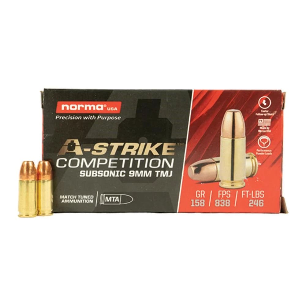 Norma A-STRIKE 9mm 158gr Ammo (50/box) 801902422