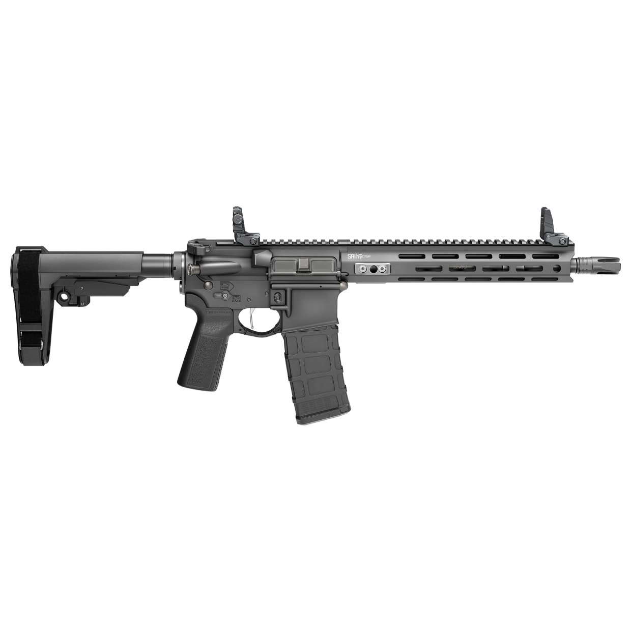 Springfield Armory Saint Victor 5.56 NATO 11.5" Bbl Black Pistol w/ SBA3 Brace, Flip-Up Sights, 1x30rd Mag STV9115556BPV2SBA3 - Main Image