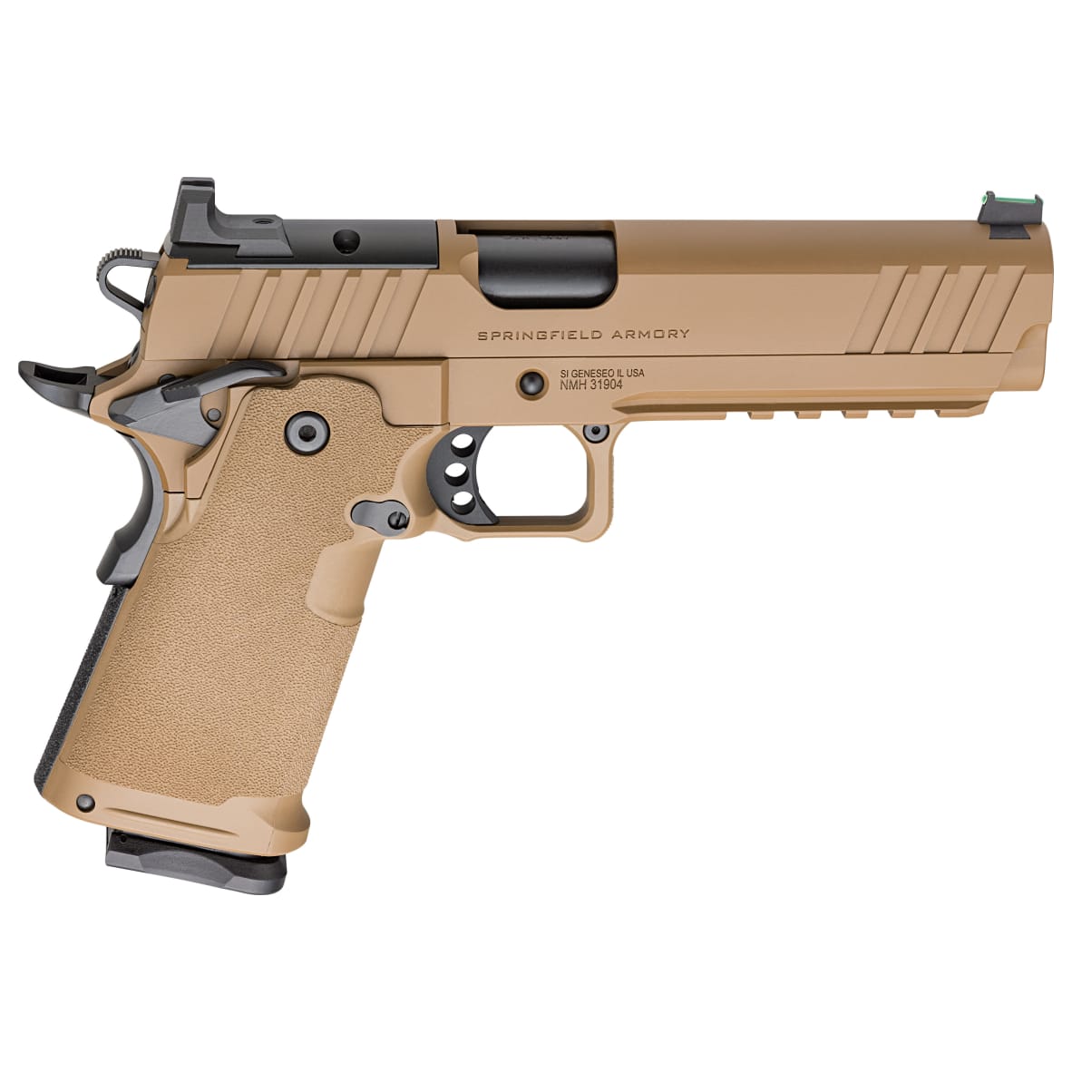 Springfield Armory 1911 DS Prodigy 9mm 5" Bbl Coyote Brown Handgun w/ AOS Plate, U-Notch Fiber Optic Sights, 2x10rd Mags PH9119AOSCBLC - Main Image