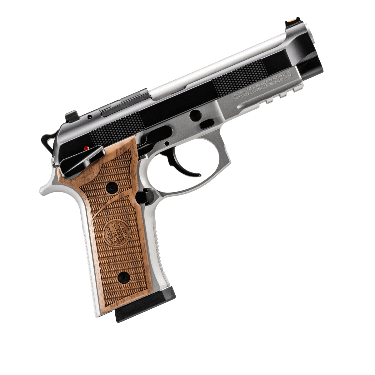 Beretta 92GTS Launch Edition 9mm 4.7" Bbl Stainless Steel/Black 18rd Pistol w/Walnut Grips J92XFMSDA21M1