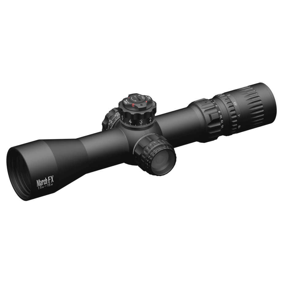 March FX Tactical 1.5-15x42mm FFP DR-TR2B Reticle 0.1MIL 6Level Illum Riflescope w/Shuriken Dial Lock D15V42FDIMLX-DR-TR2B