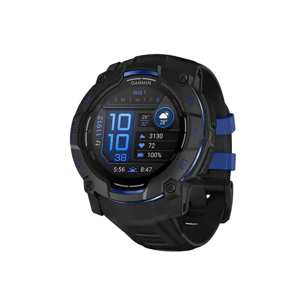 Garmin Limited Edition Instinct 3 - 50mm Amoled Black w/Black/Bolt Blue Silicone Band Smartwatch 010-03020-03