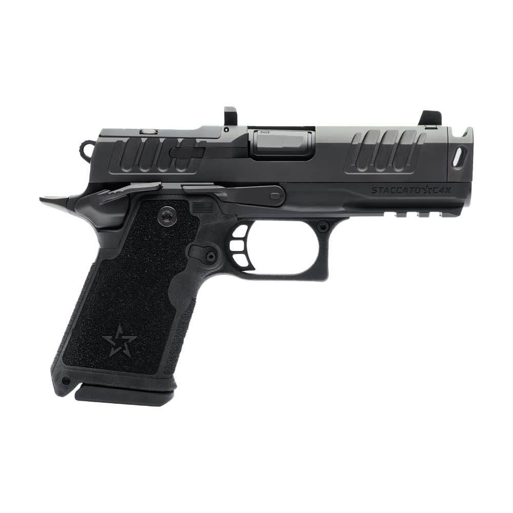 Staccato Base C4X 9x19mm 4" DLC Comp Bbl Black Front Sight 15+1 Pistol w/(2) 15rd Steel Mags 20-1701-000107