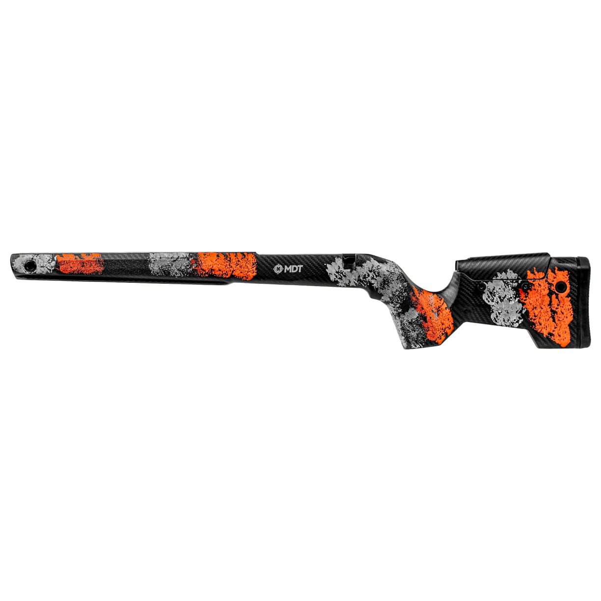 MDT CRBN Stock Tikka T3X Short Action Left-Hand Fixed ARCA Hunter Orange/Grey (HOG) Chassis System 114940-HOG - Main Image