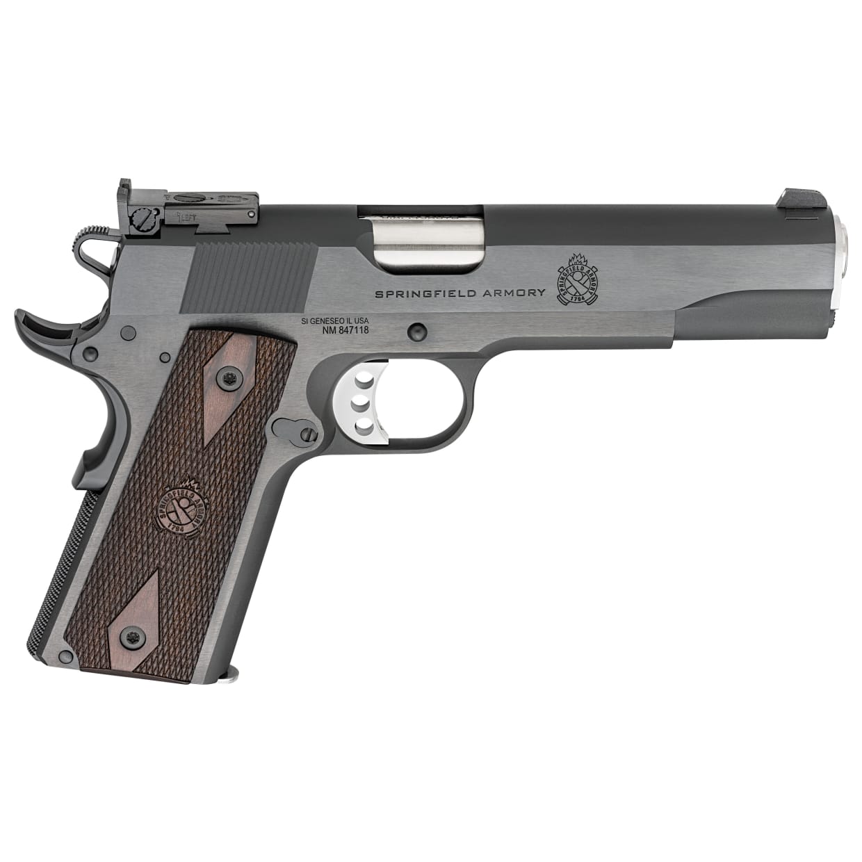 Springfield Armory 1911 Garrison .45 ACP 5" Bbl Blued Handgun w/ Target Adj Rear Sight, 1x7rd Mag PX9420-ADJ - Main Image