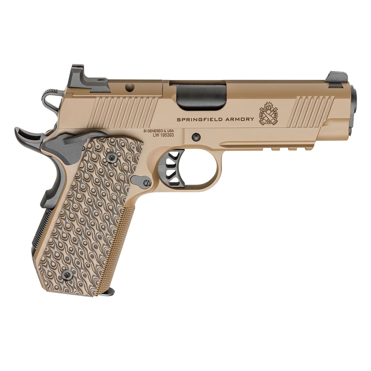 Springfield Armory 1911 Tactical Response .45 ACP 4.2"Bbl CC Cut Coyote Brown Handgun w/AOS Plate U-Notch Trit Sights,Rail,3x7rd Mags PC9124LRCB-CCAOS - Main Image