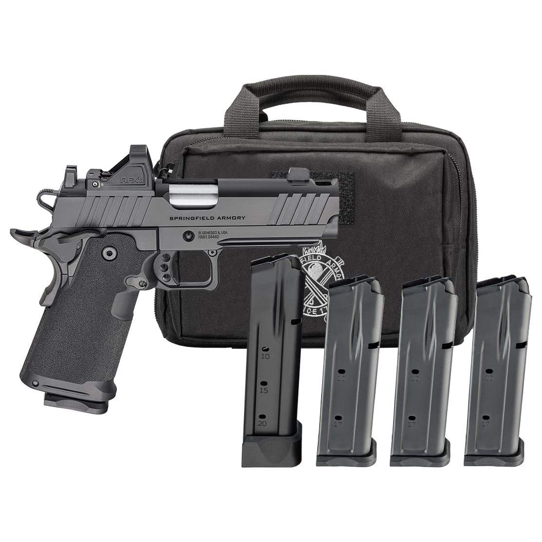 Springfield Armory 1911 DS Prodigy 9mm 4.25" Bbl Black Handgun w/ Viridian RFX11 Optic, Pistol Bag, 4x10rd Mags PH9117AOSLC-COMP-PAC - Main Image