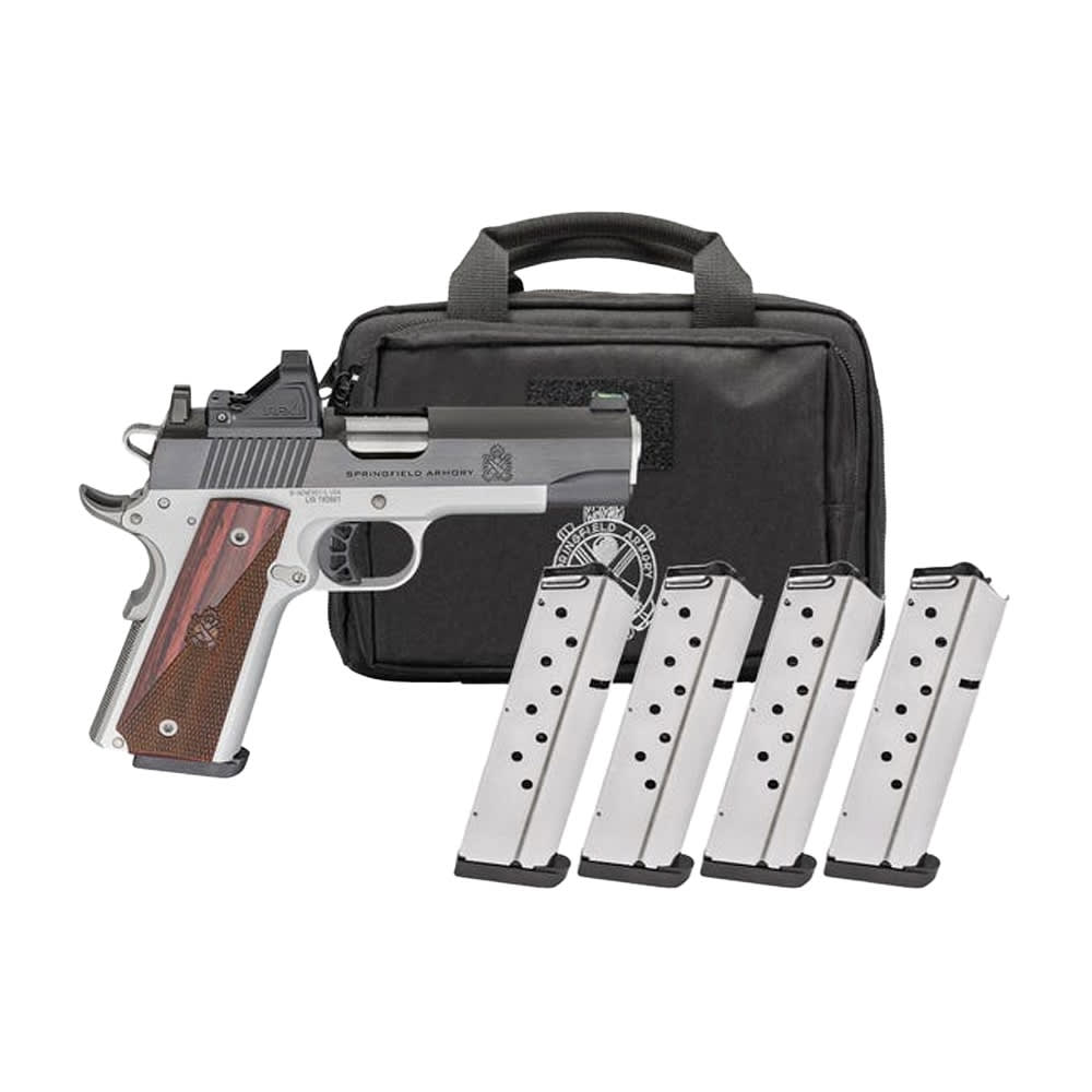 Springfield Armory Ronin 1911 .45 ACP 4.25" Bbl Blued/Stainless Handgun w/ Viridian RFX11 Optic, Pistol Bag, 4x8rd Mags PX9118LAOS-PAC - Main Image