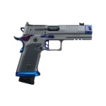 Sig Sauer P211 Nightshift 9mm 4.4" Bbl Steel-Frame Platinum & Blue SAO Handgun w/ Compensator, Fiber Optic Sight, 1x23rd & 2x21rd Mags 211F-9-GTO-BLUE - Main Image