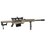 Barrett Model 82A1 50 BMG Rifle System FDE Cerakote Receiver 20" fluted barrel with Leupold Mark 4 M1 scope and Barrett Ultra High Rings UA1634. Used