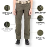 First Tactical Women's V2 Tactical Pants 2-Way Stretch Water Resistant Double-Dyed OD Green 124011-830 - Additional Image 3