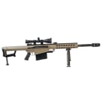 Barrett Model 82A1 50 BMG Rifle System FDE Cerakote Receiver 20" fluted barrel with Leupold Mark 4 M1 scope and Barrett Ultra High Rings UA1634. Used