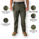 First Tactical Men's V2 Tactical Pants 2-Way Stretch Water Resistant Double-Dyed OD Green 114011-830 - Additional Image 3