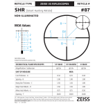 Zeiss V3 3.5-10x42mm 30mm .25 MOA SHR Reticle (#87) Fixed Parallax @ 150yds Ext Elev Capped Wind Riflescope w/Ballistic Stop 522712-9887-070 - Reticle Image 2