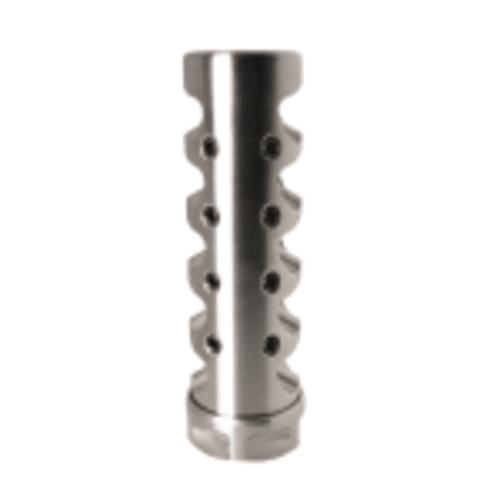 American Precision Arms Fat Maxx 4.3" Long 1.225" Diameter 11 oz 5/8x24 / 6.5mm / Stainless Self-Timing Muzzle Brake FMX5865S - Main Image