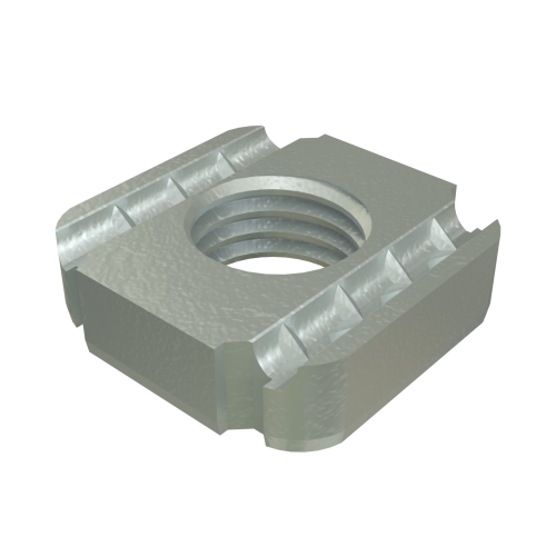 Metal square weld nut with threaded hole, ridged sides, isolated on ...