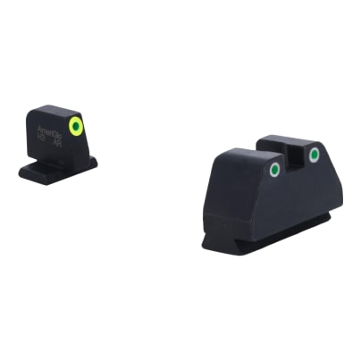 Ameriglo Optic Compatible Grn Trit w/LumiGreen Outline .378"F , Grn Trit w/White Outline .492"R Sight Set for S&amp;W M&amp;P (2.0 Core Dovetail) SW-333