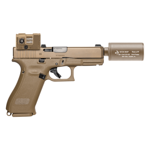 B&amp;T Glock 19X 9mm Pistol w/ Hush Puppy Suppressor, Aimpoint Acro P2 &amp; Hardcase FDE BT-HUSH-PUPPY-KIT-FDE