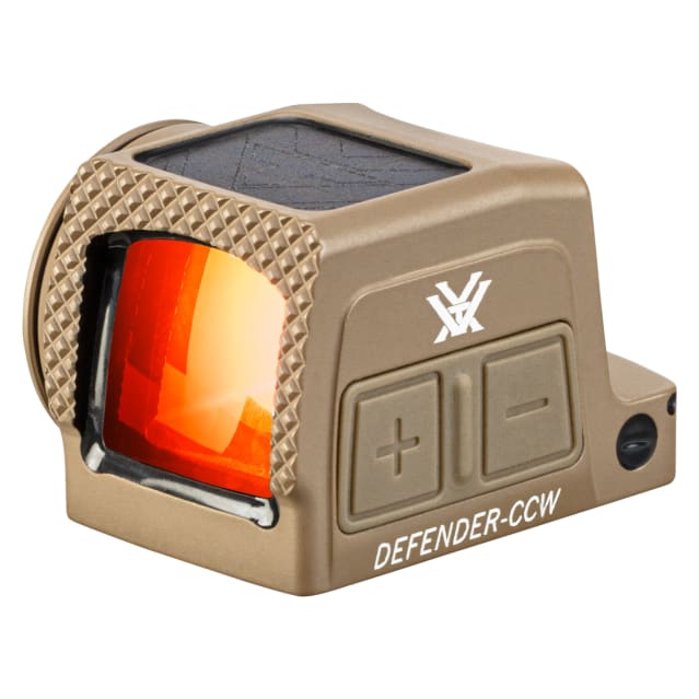 Vortex Optics Defender CCW Tan Enclosed Solar Micro Red Dot Sight w/3 MOA Dot &amp; 32 MOA Circle,Motion Activated, Shield RMS Mount DFCCW-MRD3-E-T