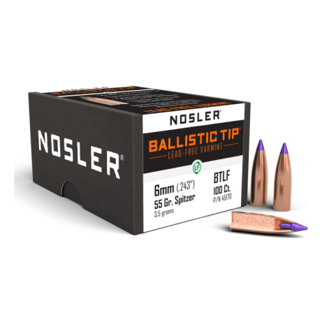 Nosler Ballistic Tip Lead Free Varmint BTLF - 6mm 55g SP (100ct) Bullets 45170