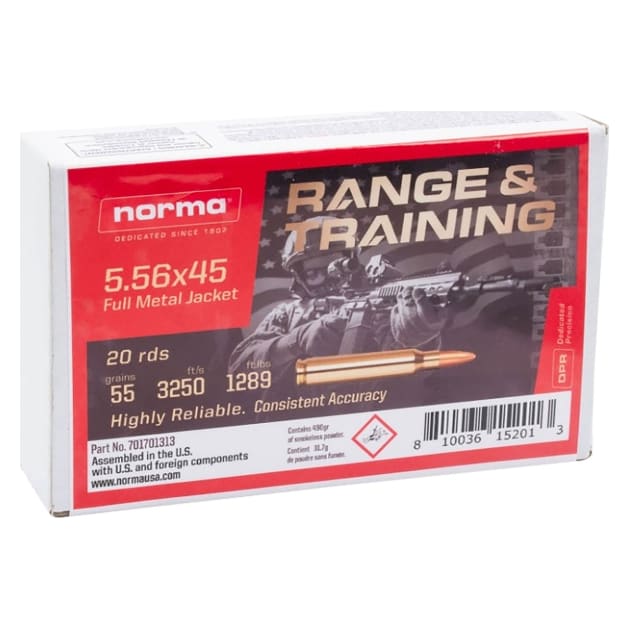 Norma R&amp;T 5.56x45 55gr FMJ Centerfire Rifle Ammo (20/box) 701701313
