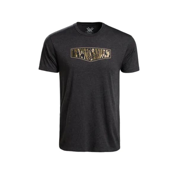 Vortex Optics Mossy Oak Bottomland Camo Shield Logo SS T-Shirt Charcoal Heather Men's 126-30-CHH
