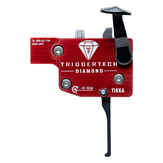 TriggerTech Diamond Trigger for Tikka T3, T3x, &amp; T1x 4oz-32oz Adj Pull Weight, Straight Flat Lever, LH Red ZCT, CLKR, TKR Technology TIL-SRB-02-TNF