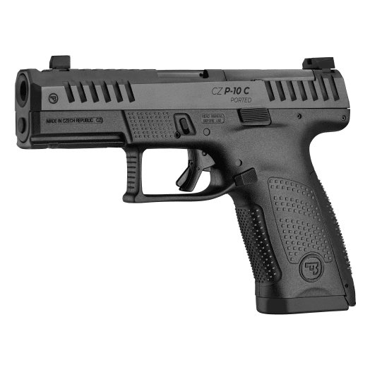 CZ P-10 C Optics-Ready 9mm 15rd Ported Barrel/Slide Blk Handgun w/Polymer Frame , Nitride Slide, Fixed Sights, 3 Backstraps, Rev Mag Catch 91579