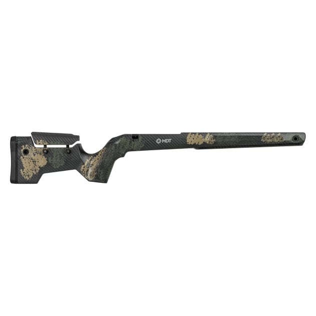 MDT CRBN Tikka T3X Long Action RH Fixed ARCA Highland Green and Flat Dark Earth Chassis System 114850-HGF