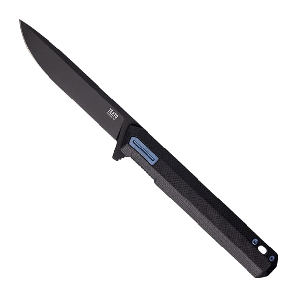 Tekto F2 Bravo Black D2 Blade Black G10 Handle Blue Titanium Accents Fine Edge Folding Knife F2R-G1BK-D2BK1-A2